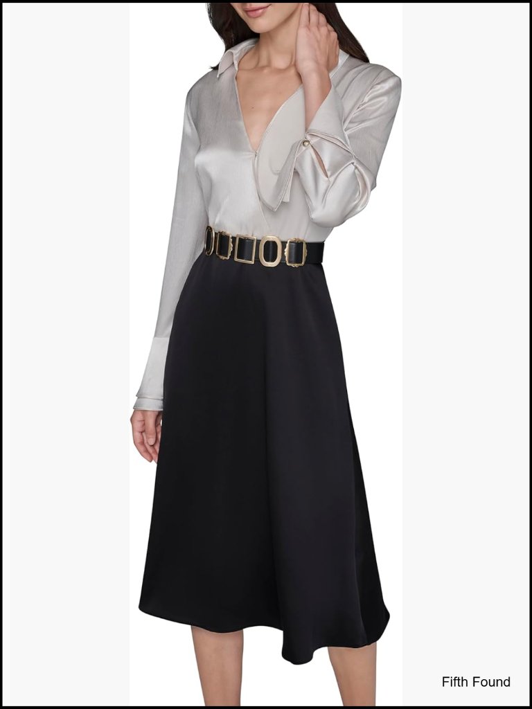 Long Sleeve Crinkle Poly Satin Midi Shirt Dress With Belt